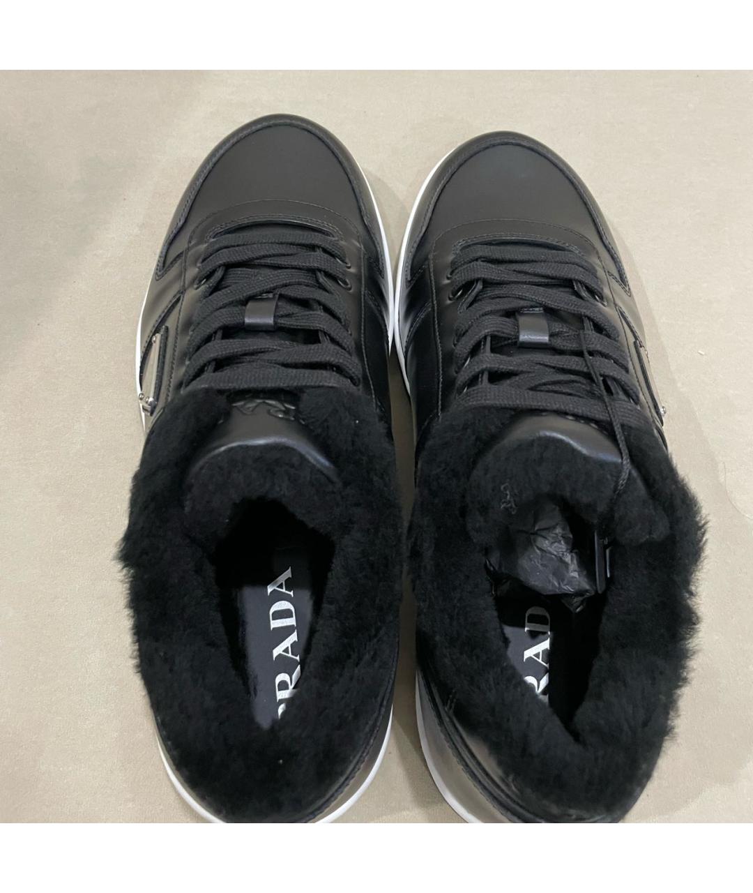 PRADA Черные кожаные низкие кроссовки / кеды, фото 3