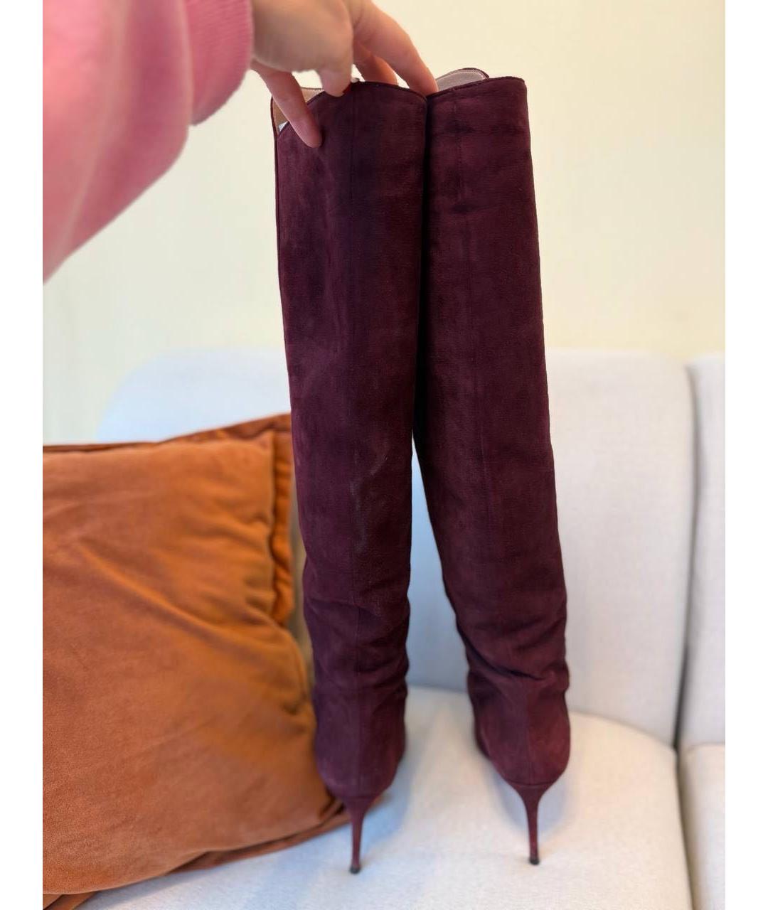 AQUAZZURA Бордовые замшевые ботфорты, фото 4