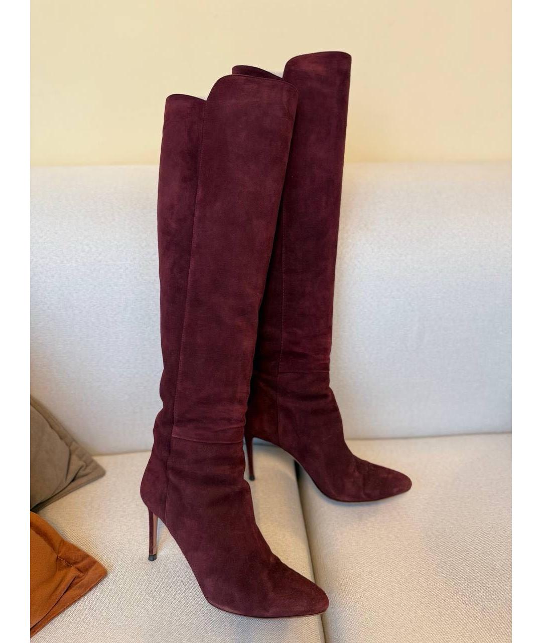 AQUAZZURA Бордовые замшевые ботфорты, фото 7