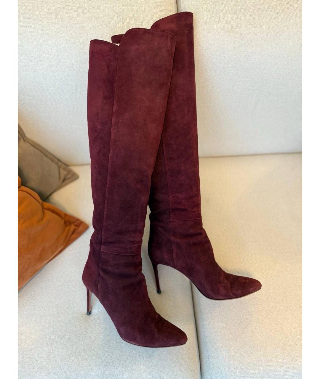 AQUAZZURA Бордовые замшевые ботфорты, фото 2