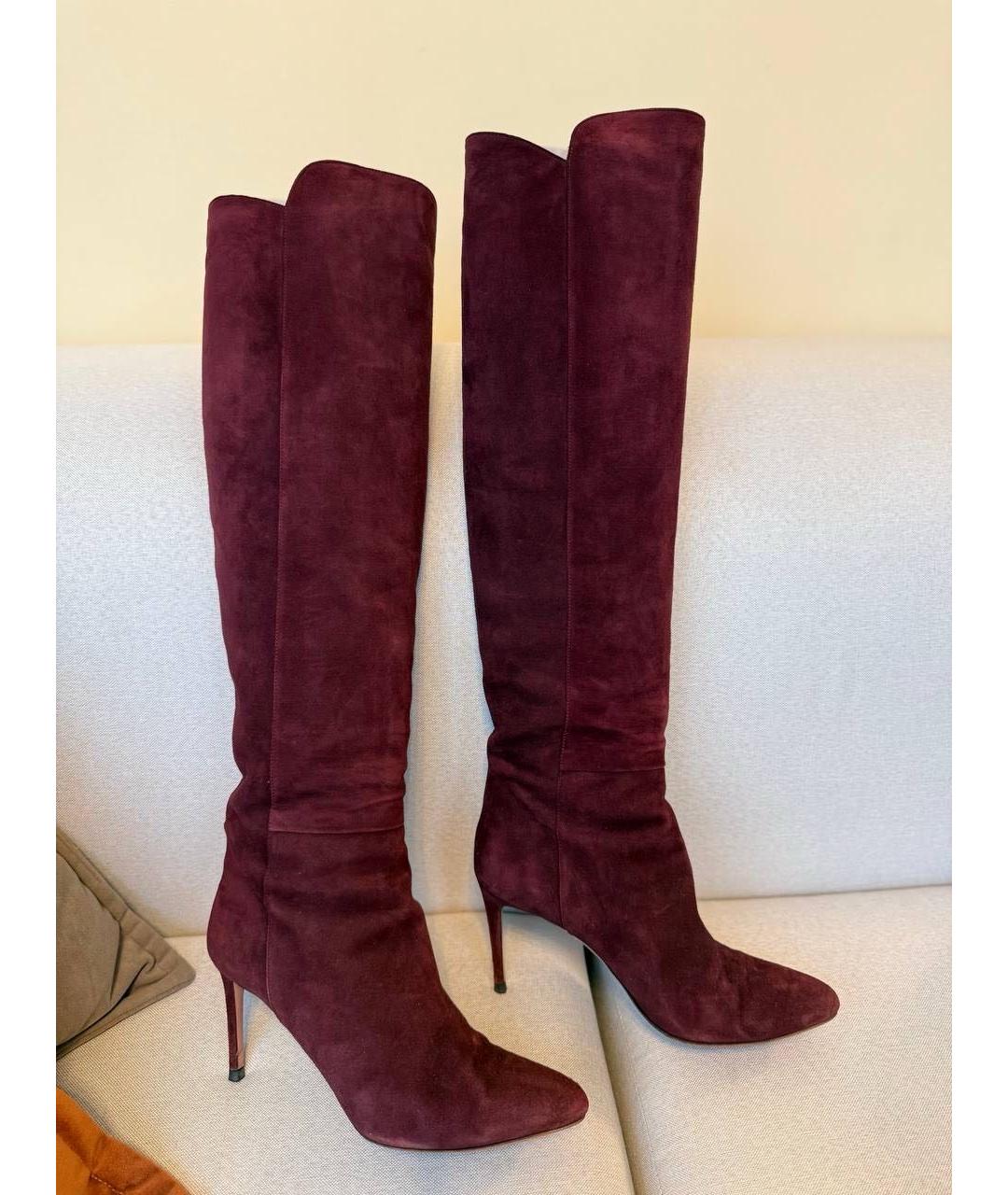 AQUAZZURA Бордовые замшевые ботфорты, фото 8