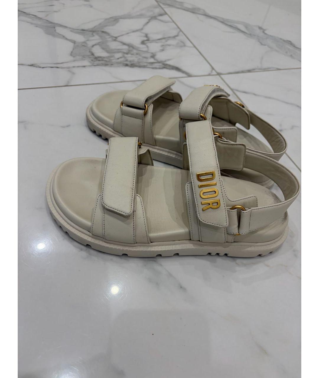 CHRISTIAN DIOR Бежевые кожаные сандалии, фото 6