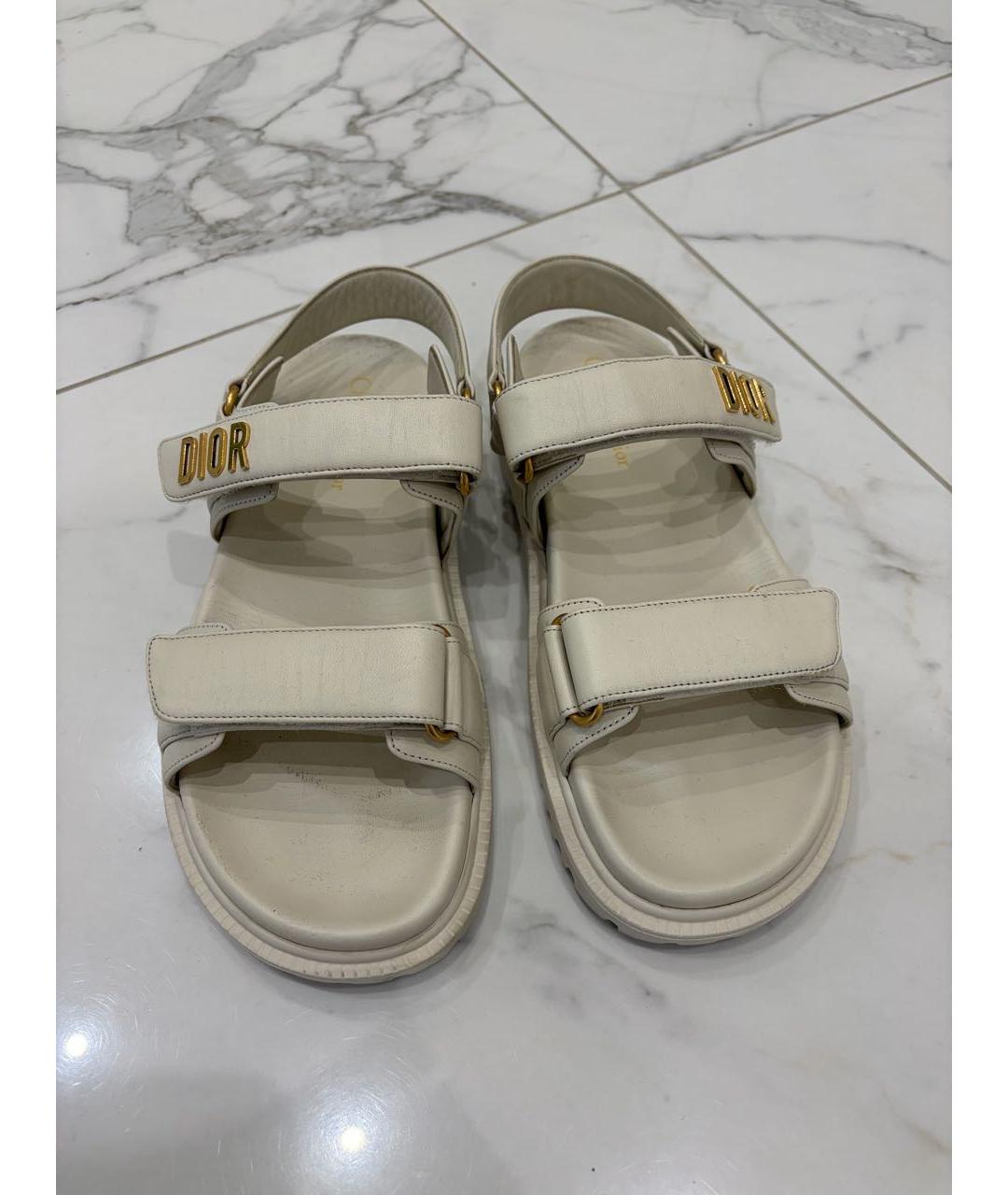 CHRISTIAN DIOR Бежевые кожаные сандалии, фото 5