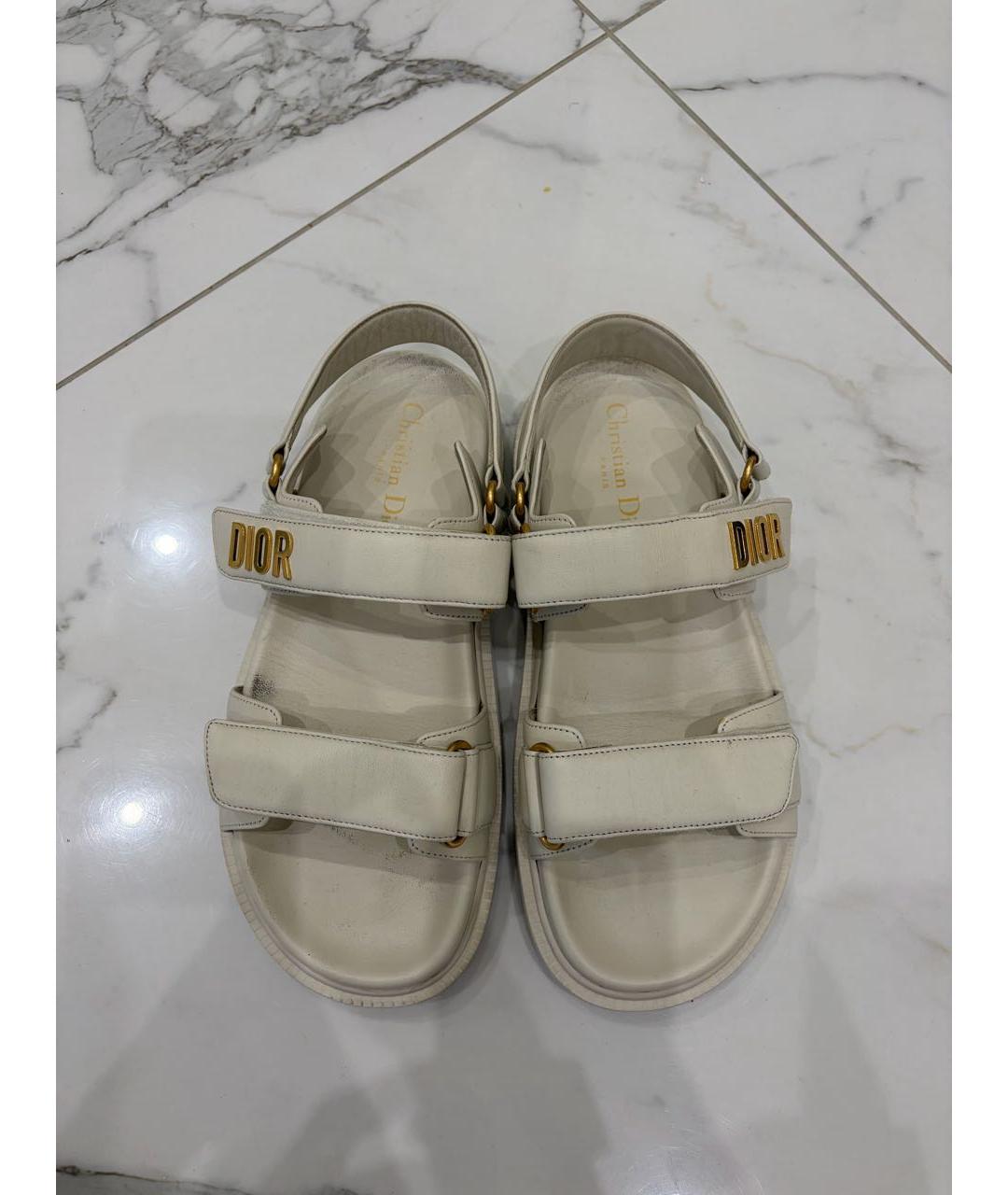 CHRISTIAN DIOR Бежевые кожаные сандалии, фото 3