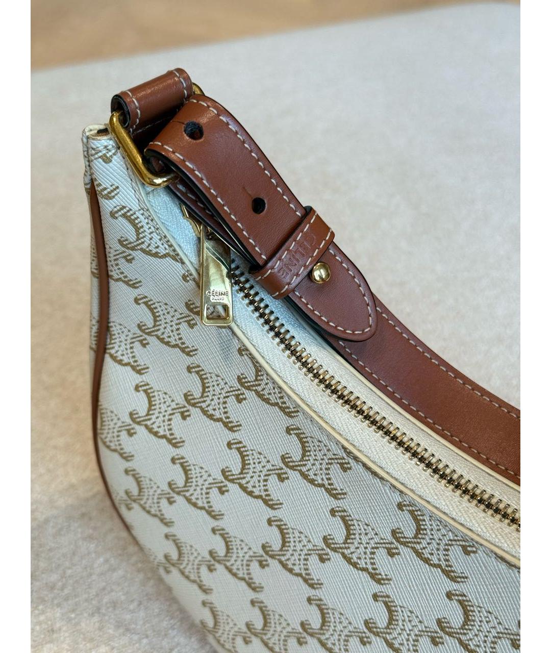 CELINE Бежевая кожаная сумка с короткими ручками, фото 7