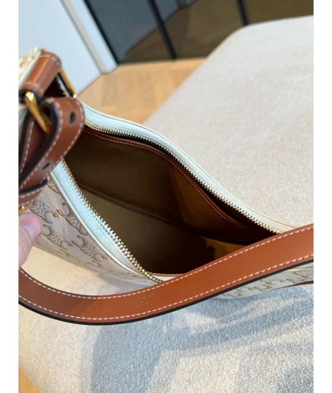 CELINE Бежевая кожаная сумка с короткими ручками, фото 8