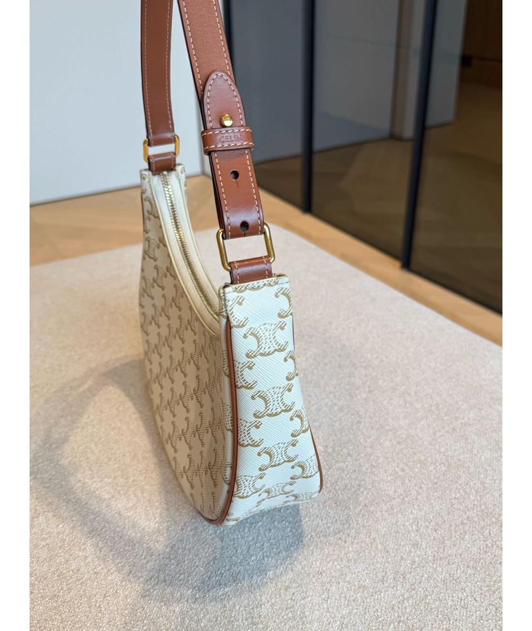 CELINE Бежевая кожаная сумка с короткими ручками, фото 6