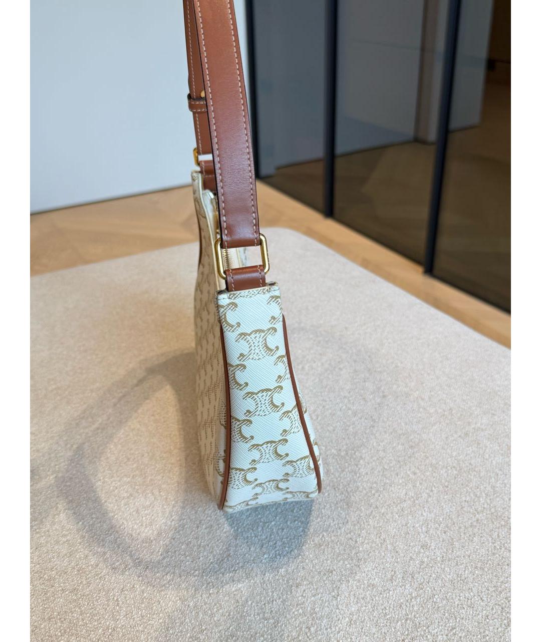 CELINE Бежевая кожаная сумка с короткими ручками, фото 5