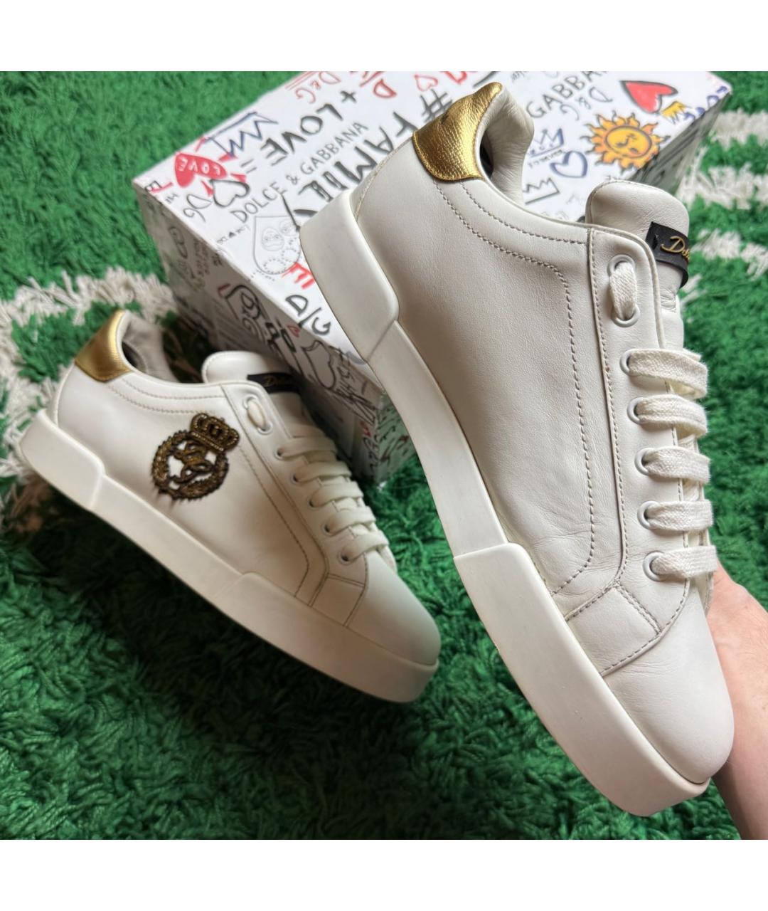 DOLCE&GABBANA Белые кожаные низкие кроссовки / кеды, фото 2