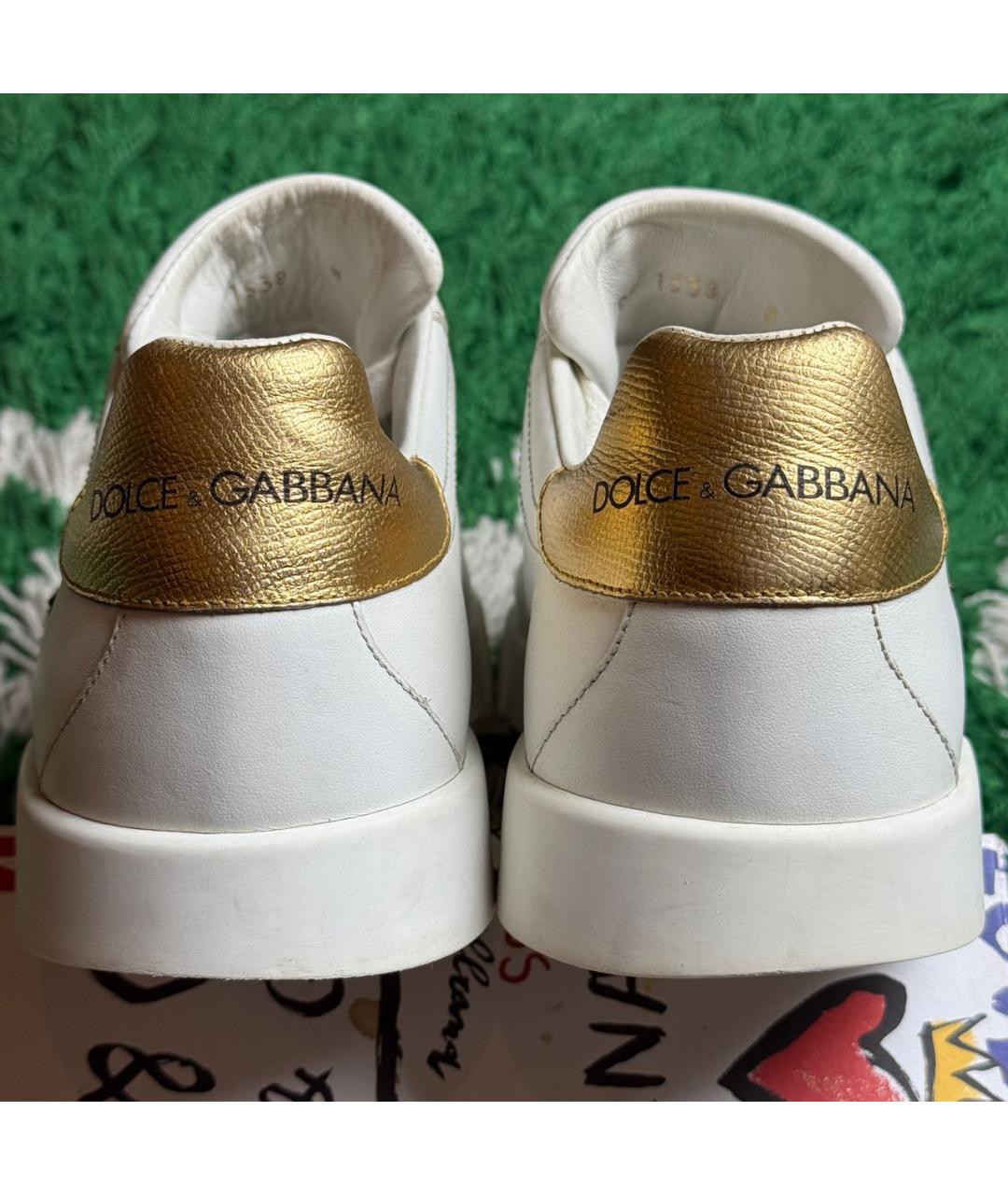 DOLCE&GABBANA Белые кожаные низкие кроссовки / кеды, фото 6