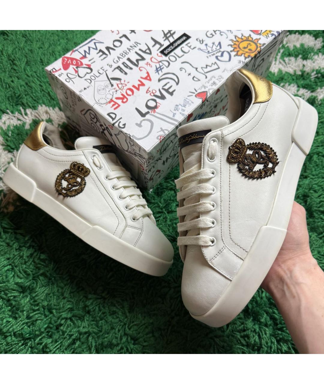 DOLCE&GABBANA Белые кожаные низкие кроссовки / кеды, фото 9