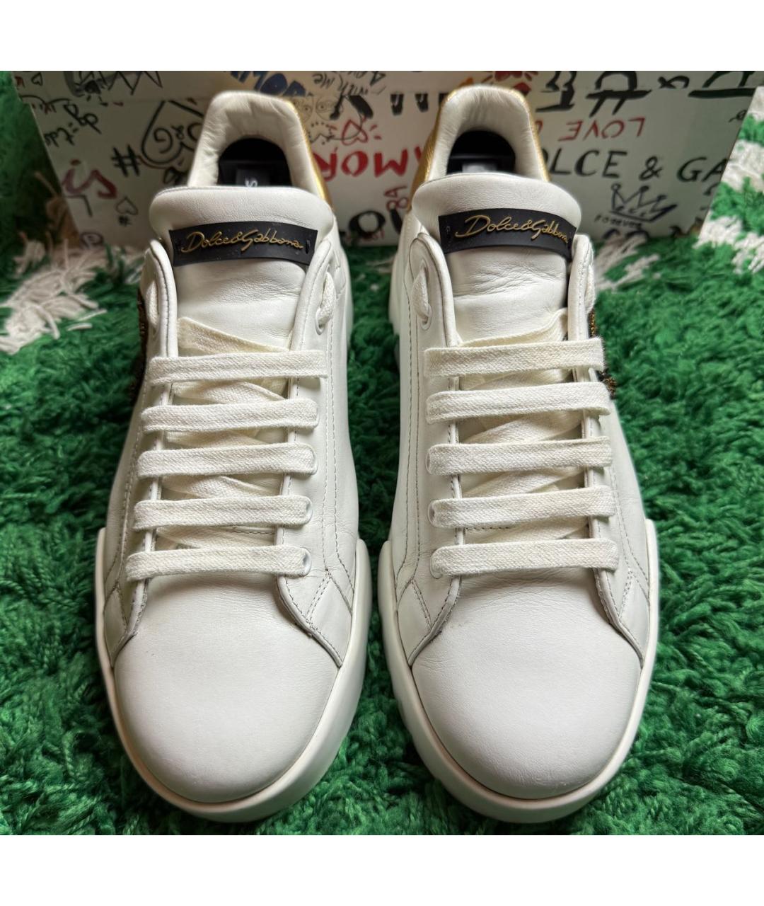 DOLCE&GABBANA Белые кожаные низкие кроссовки / кеды, фото 3