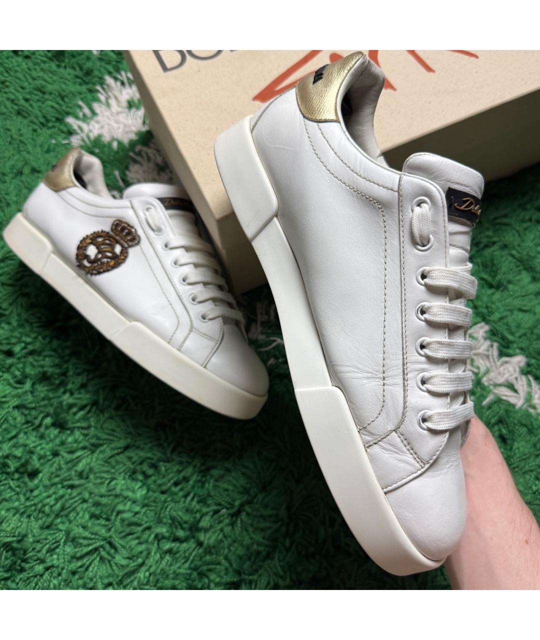 DOLCE&GABBANA Белые кожаные низкие кроссовки / кеды, фото 2