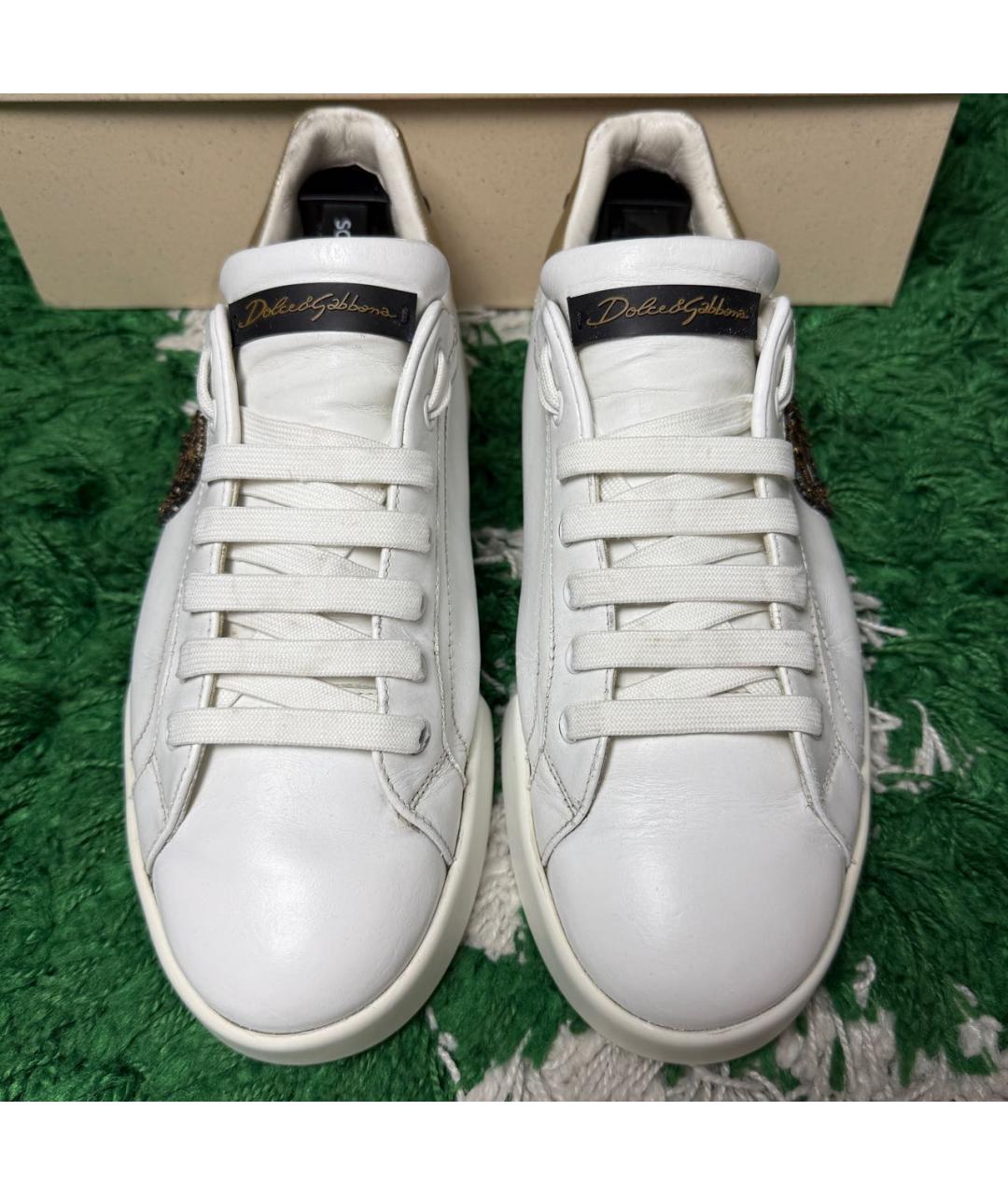 DOLCE&GABBANA Белые кожаные низкие кроссовки / кеды, фото 3