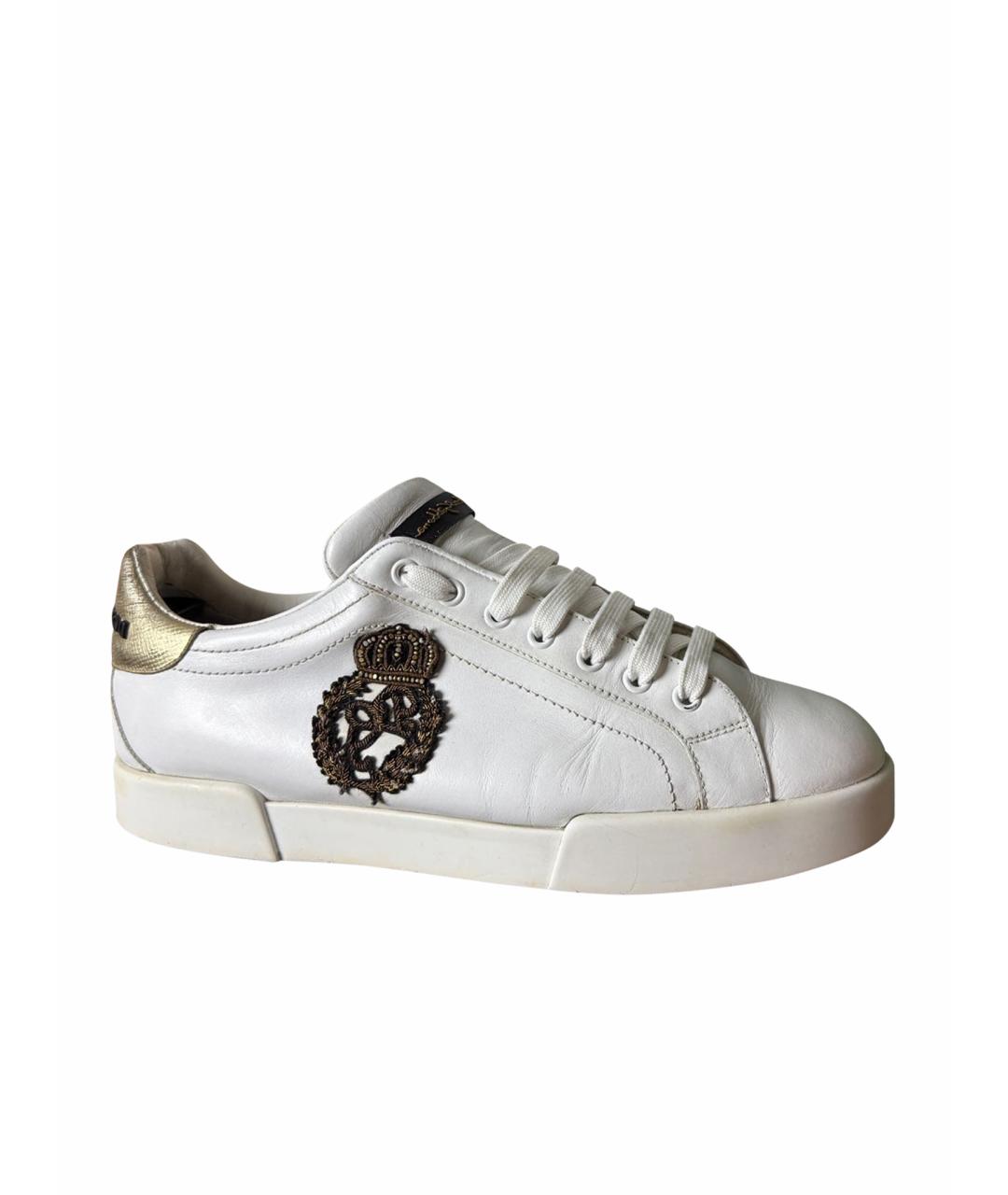 DOLCE&GABBANA Белые кожаные низкие кроссовки / кеды, фото 1