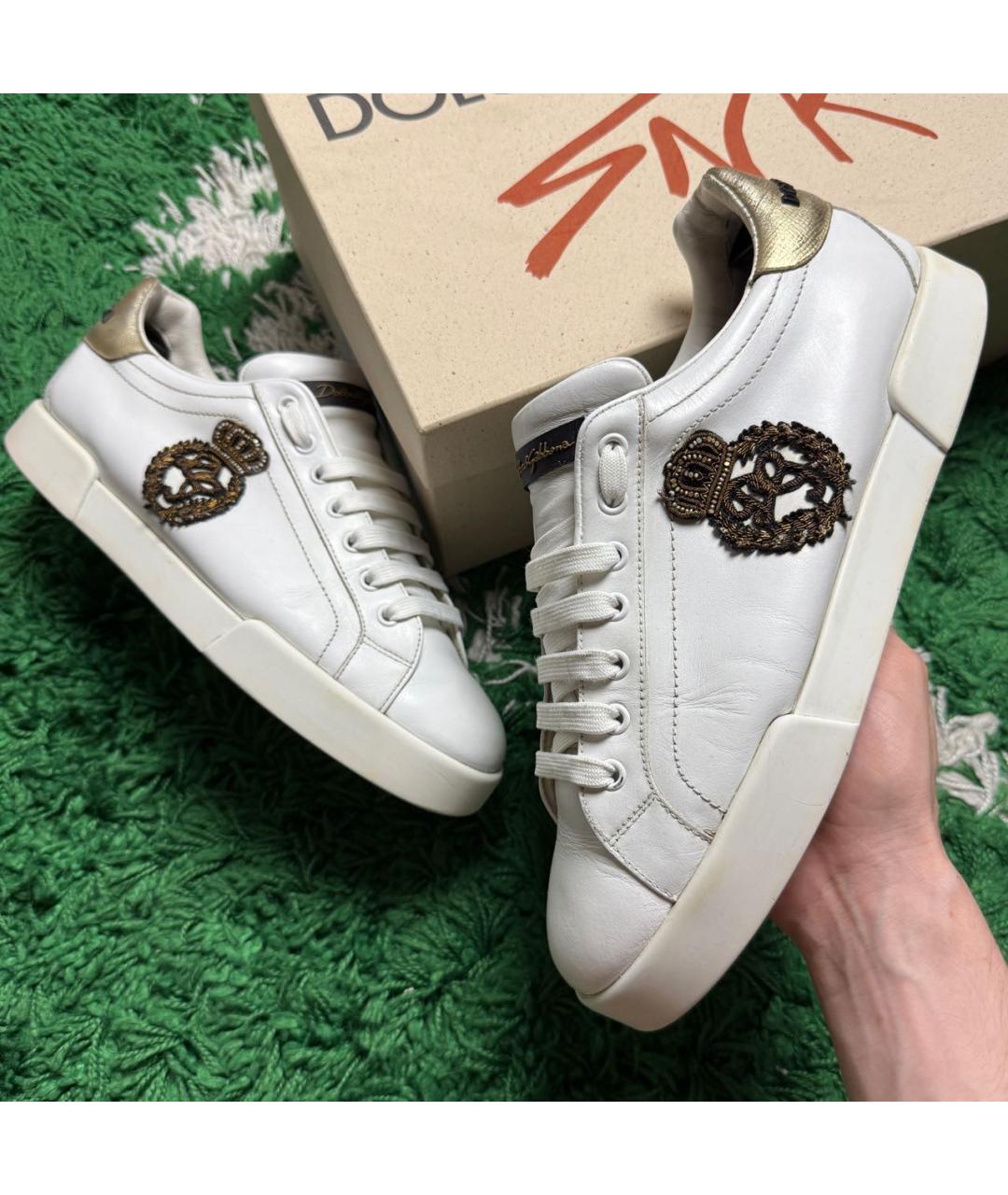 DOLCE&GABBANA Белые кожаные низкие кроссовки / кеды, фото 9