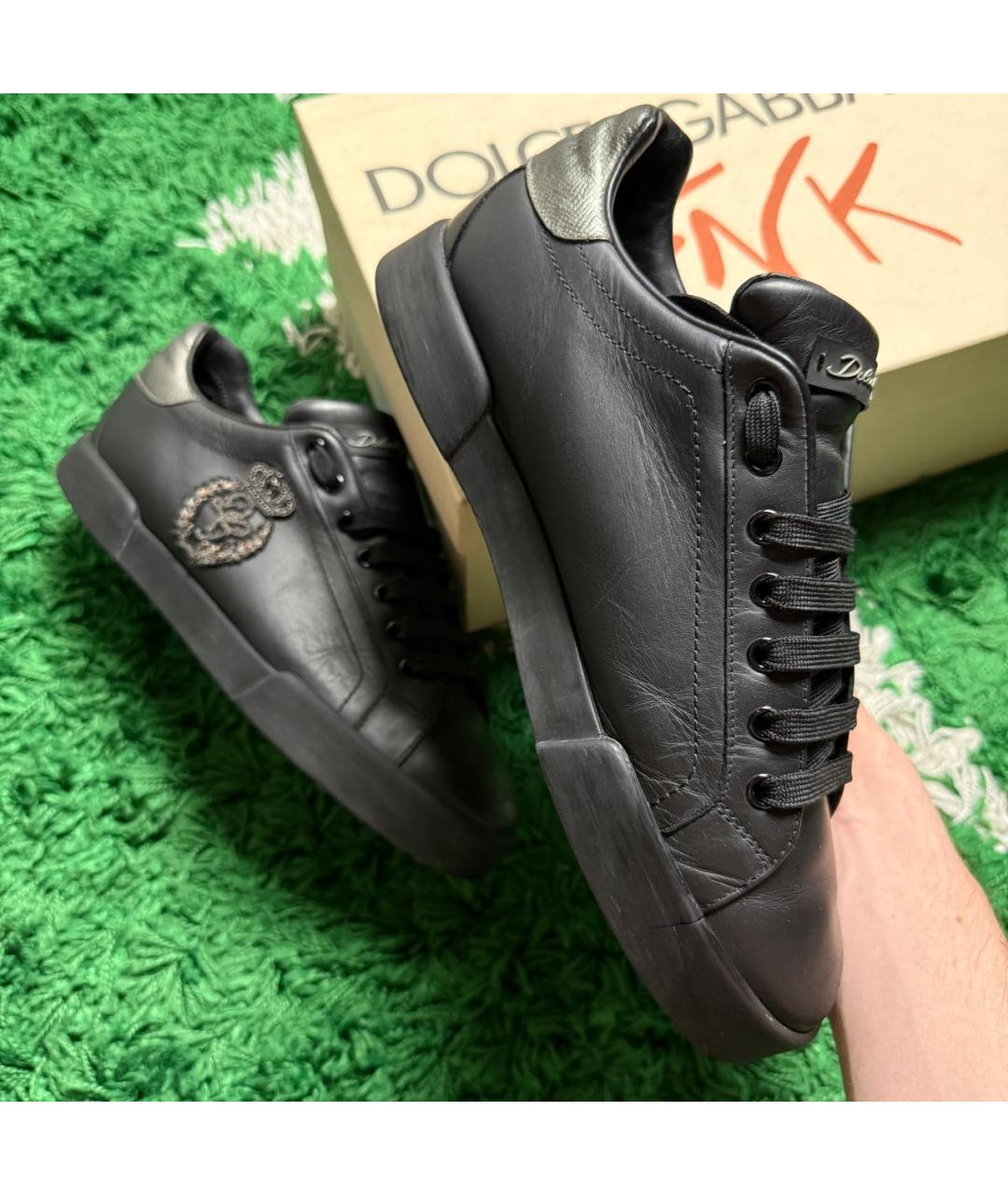 DOLCE&GABBANA Черные кожаные низкие кроссовки / кеды, фото 2