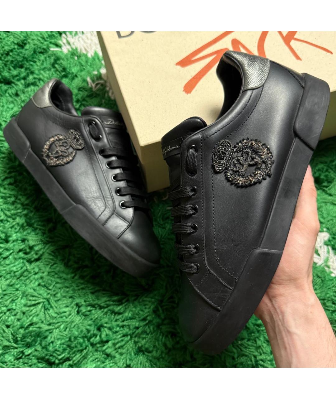 DOLCE&GABBANA Черные кожаные низкие кроссовки / кеды, фото 9