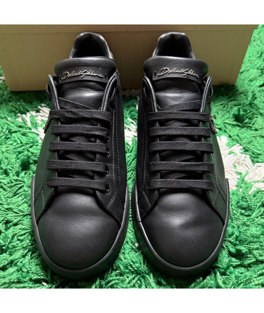 DOLCE&GABBANA Черные кожаные низкие кроссовки / кеды, фото 3