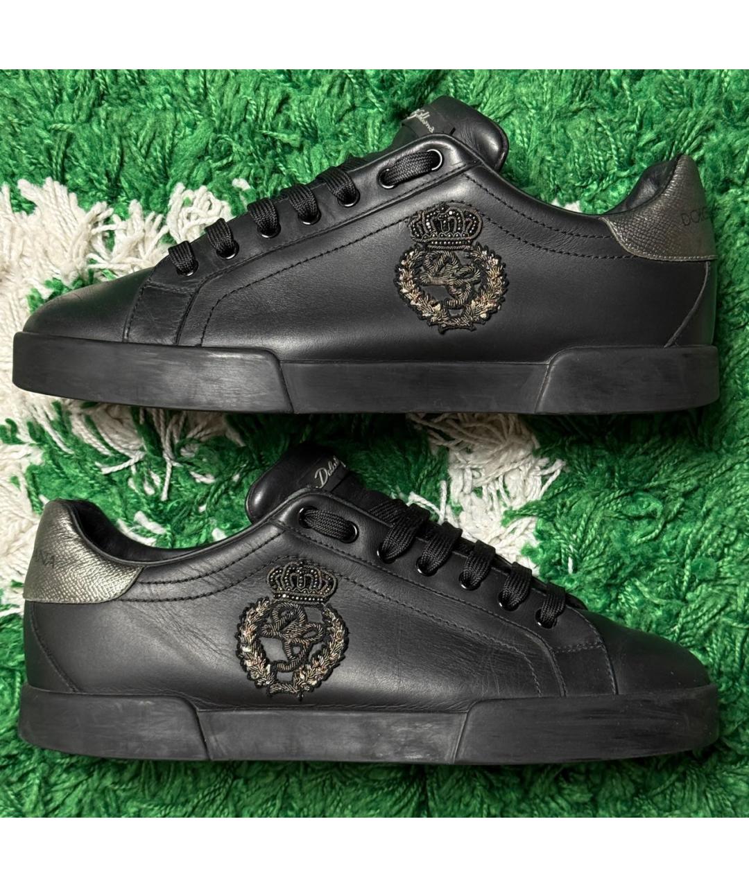 DOLCE&GABBANA Черные кожаные низкие кроссовки / кеды, фото 4