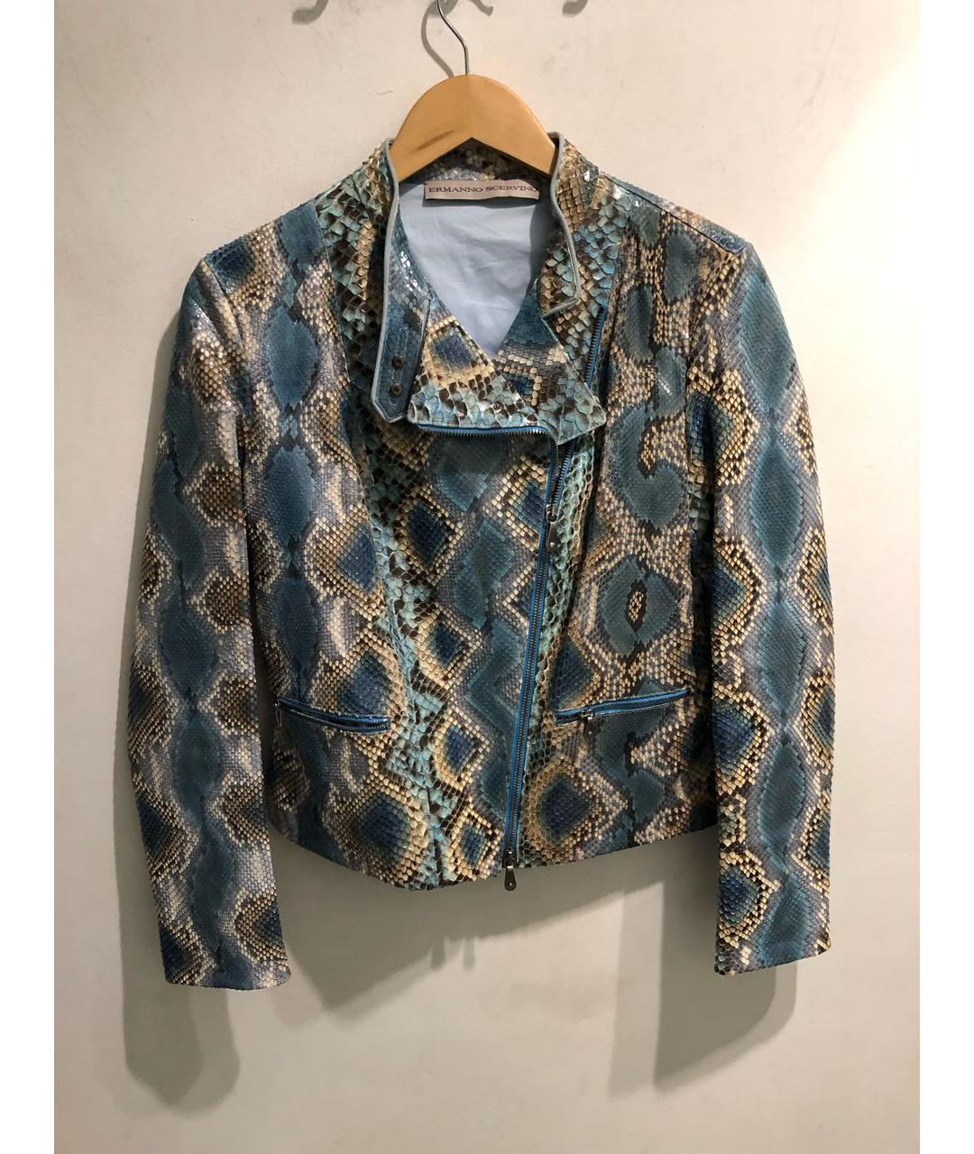ERMANNO SCERVINO Голубая куртка из экзотической кожи, фото 8