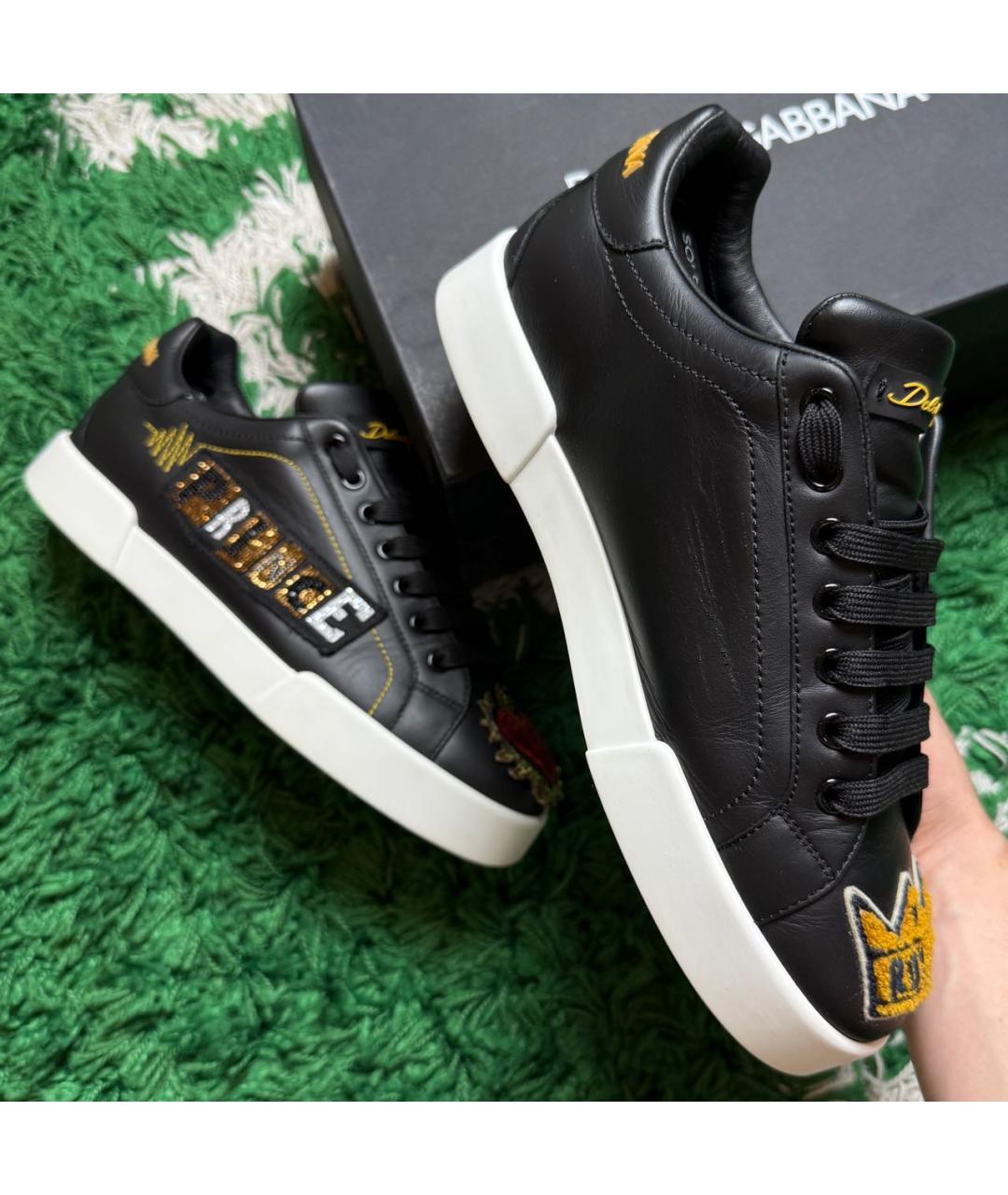 DOLCE&GABBANA Черные кожаные низкие кроссовки / кеды, фото 2