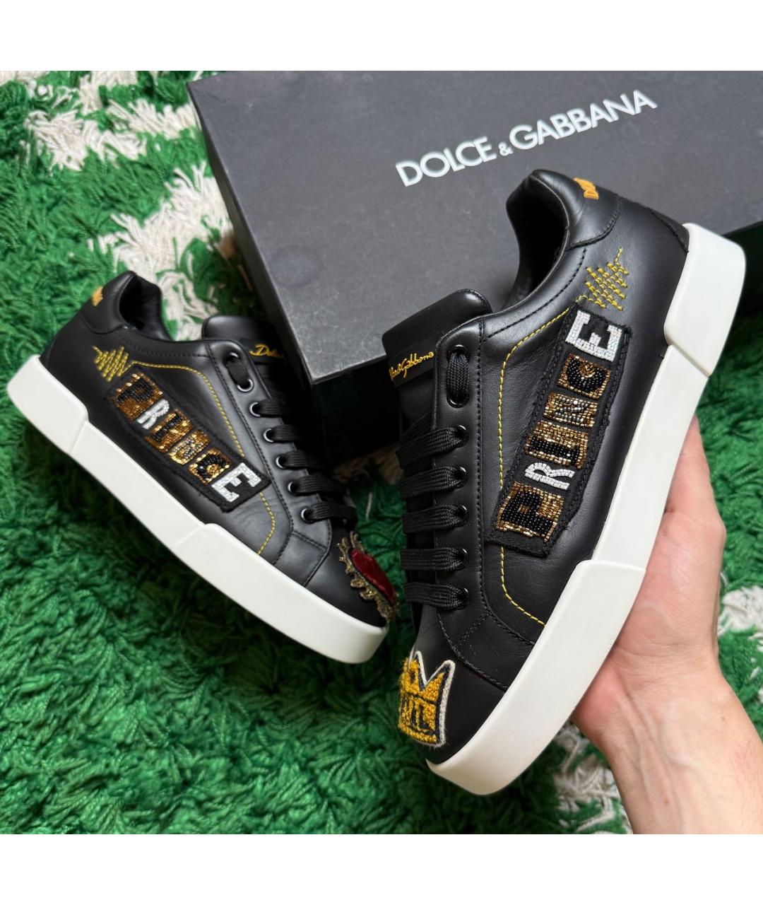 DOLCE&GABBANA Черные кожаные низкие кроссовки / кеды, фото 9