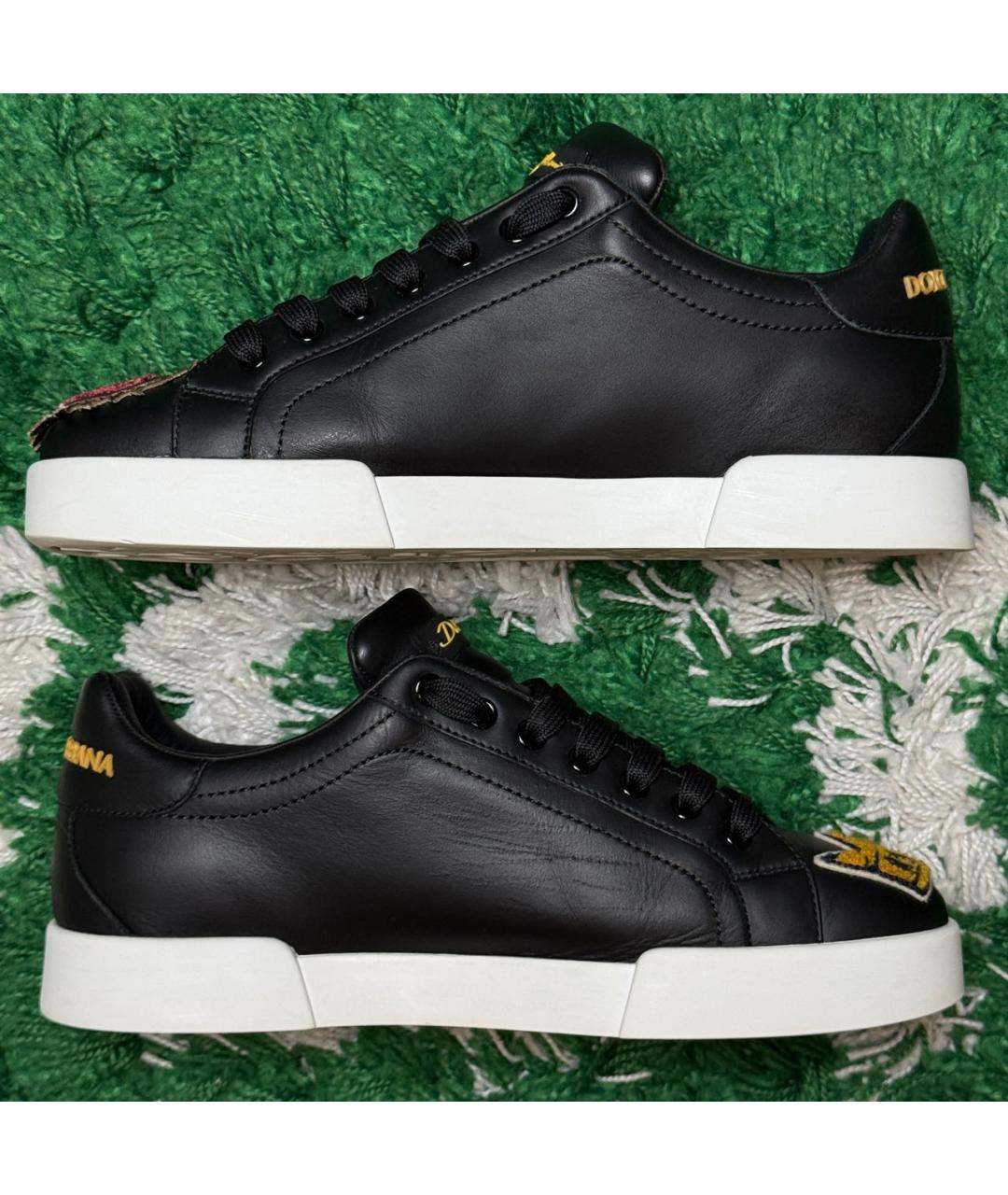 DOLCE&GABBANA Черные кожаные низкие кроссовки / кеды, фото 5