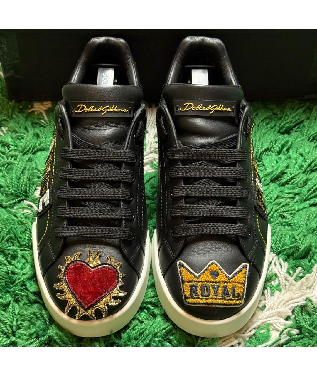 DOLCE&GABBANA Черные кожаные низкие кроссовки / кеды, фото 3