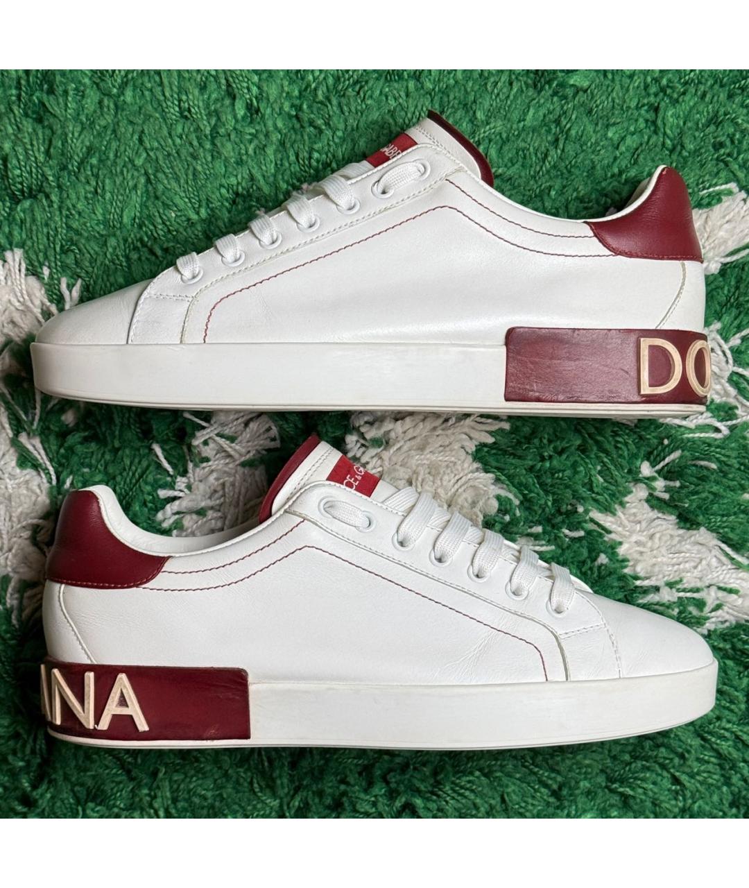 DOLCE&GABBANA Бордовые кожаные низкие кроссовки / кеды, фото 4