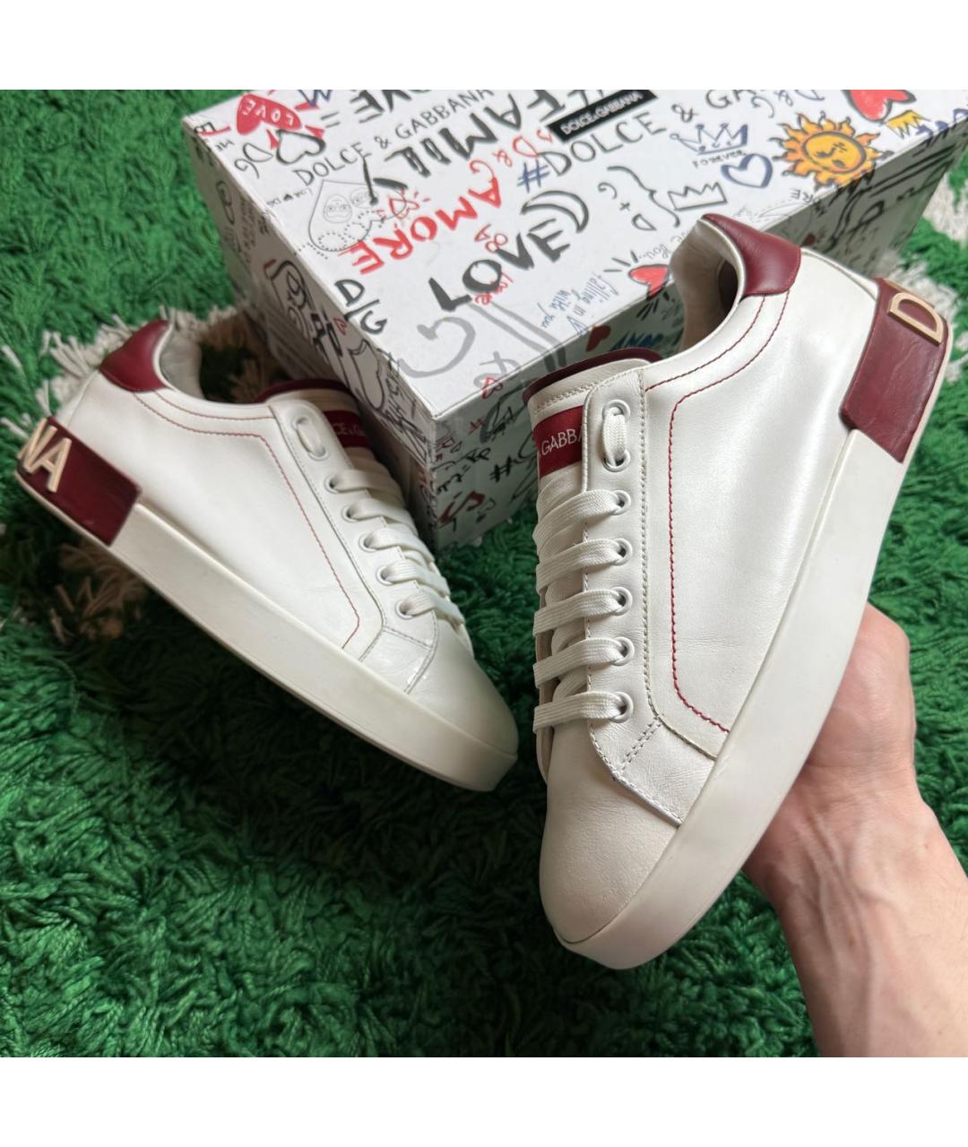 DOLCE&GABBANA Бордовые кожаные низкие кроссовки / кеды, фото 9