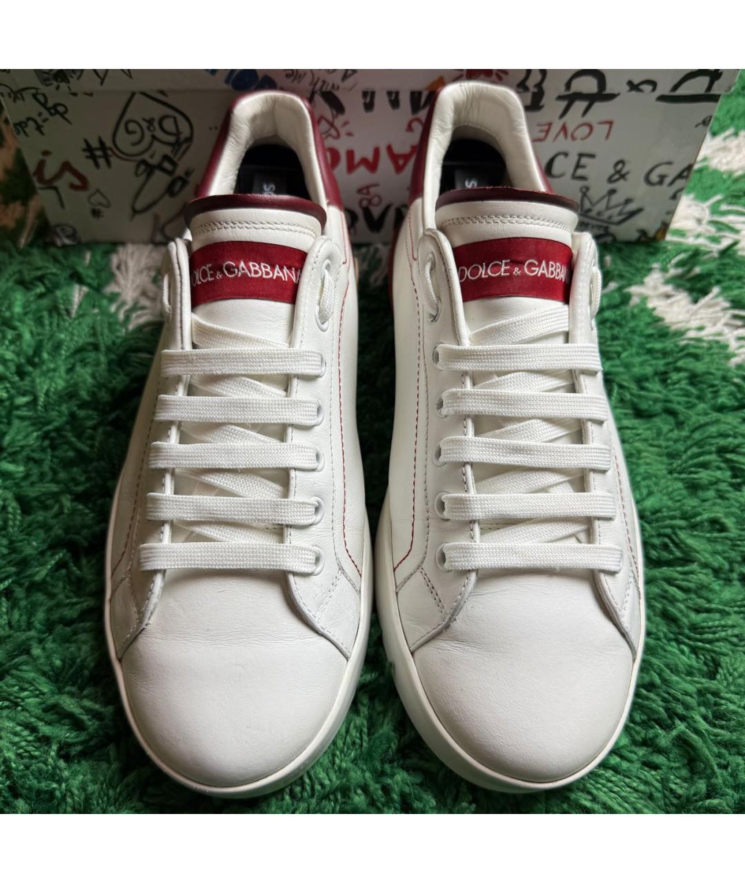 DOLCE&GABBANA Бордовые кожаные низкие кроссовки / кеды, фото 3