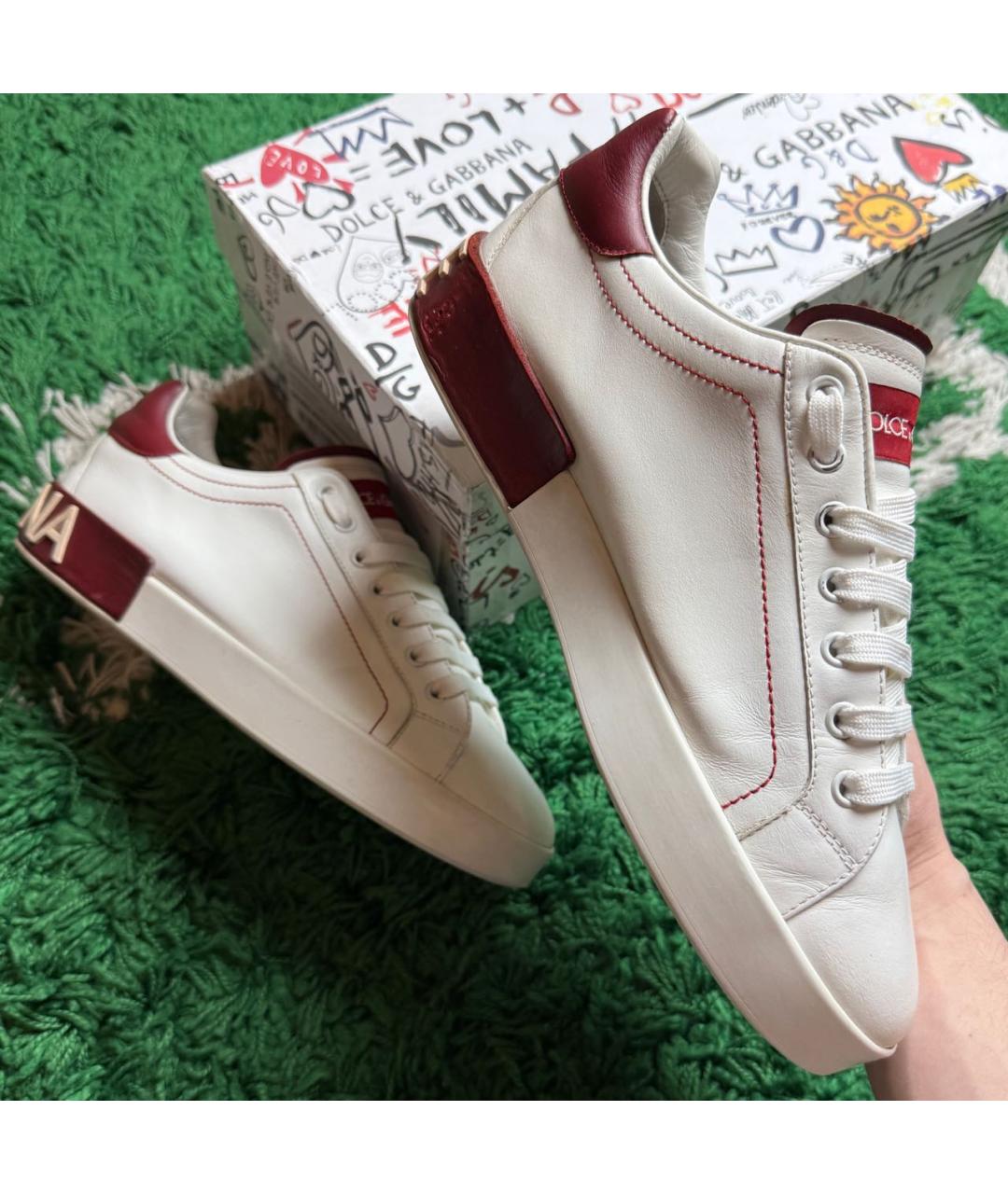 DOLCE&GABBANA Бордовые кожаные низкие кроссовки / кеды, фото 2