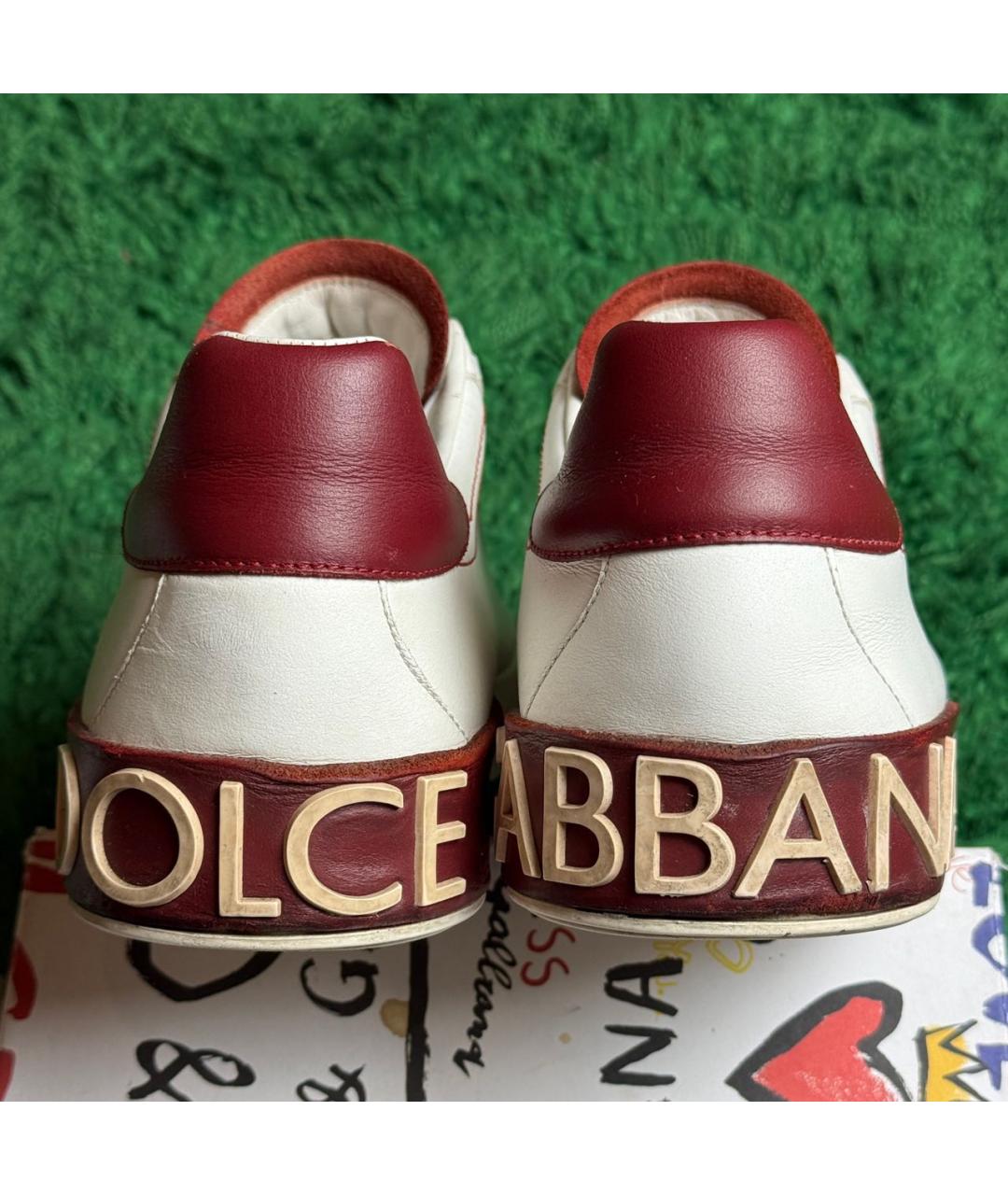 DOLCE&GABBANA Бордовые кожаные низкие кроссовки / кеды, фото 6