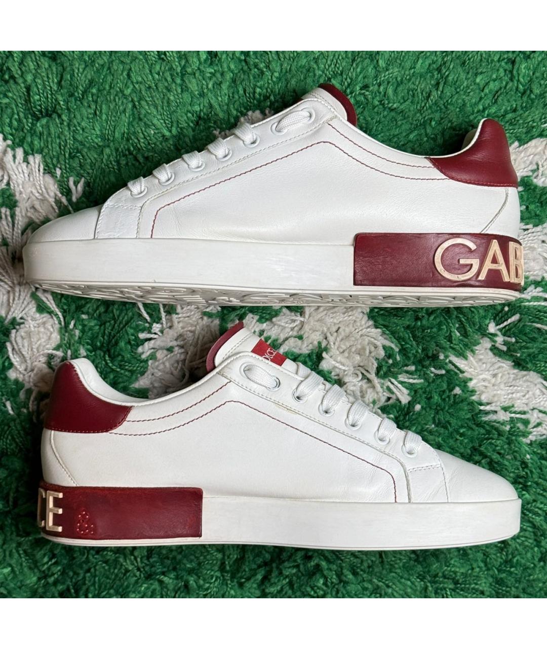 DOLCE&GABBANA Бордовые кожаные низкие кроссовки / кеды, фото 5