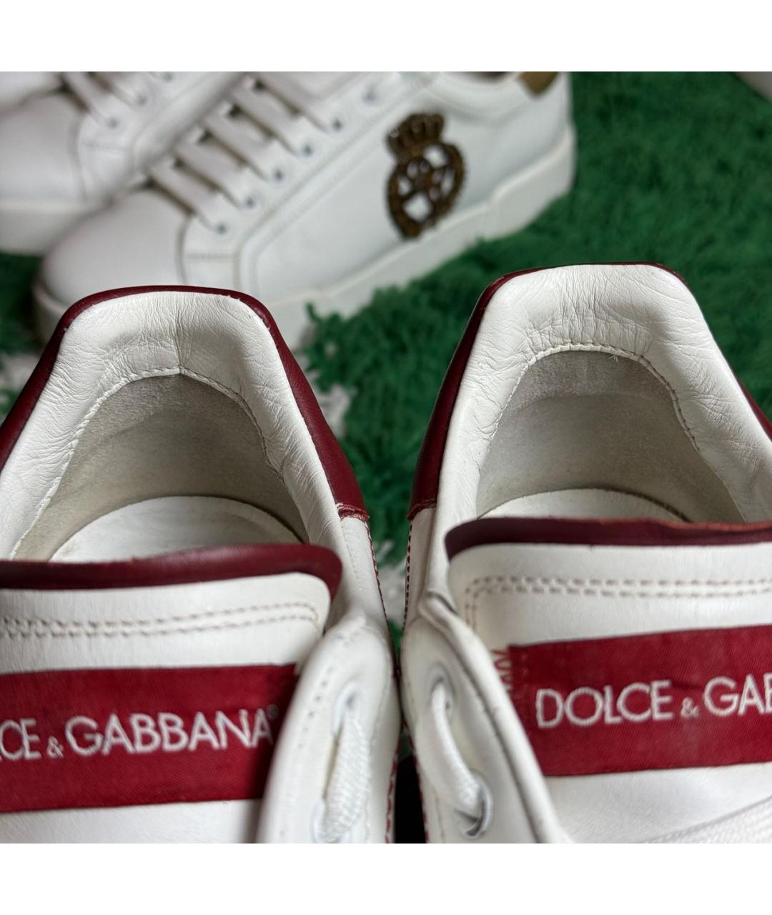 DOLCE&GABBANA Бордовые кожаные низкие кроссовки / кеды, фото 7