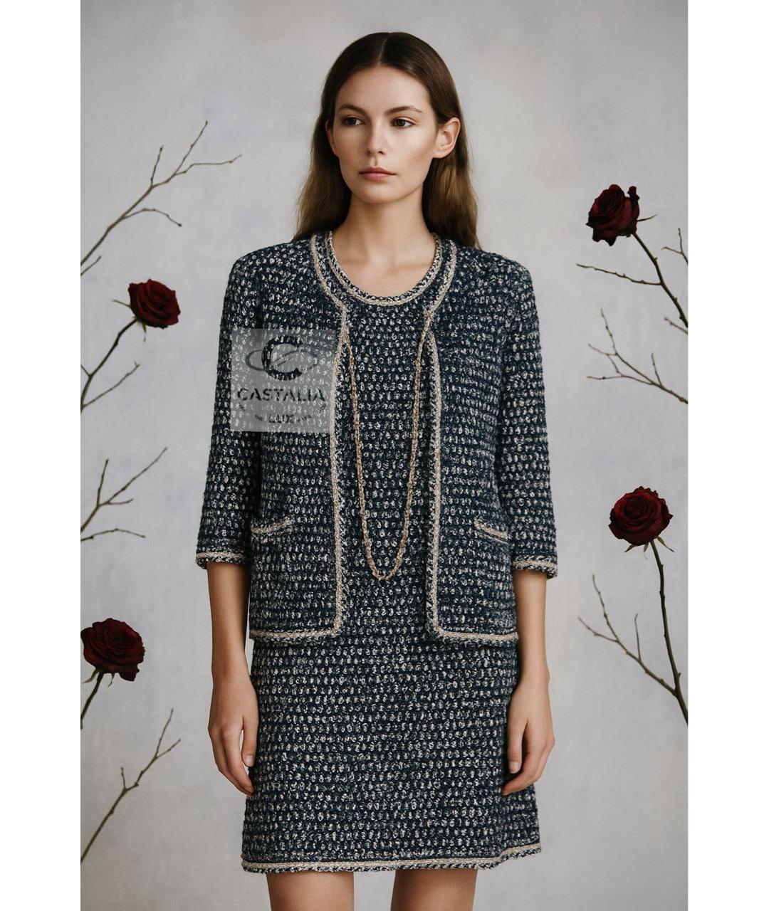 CHANEL Темно-синий твидовый жакет/пиджак, фото 4