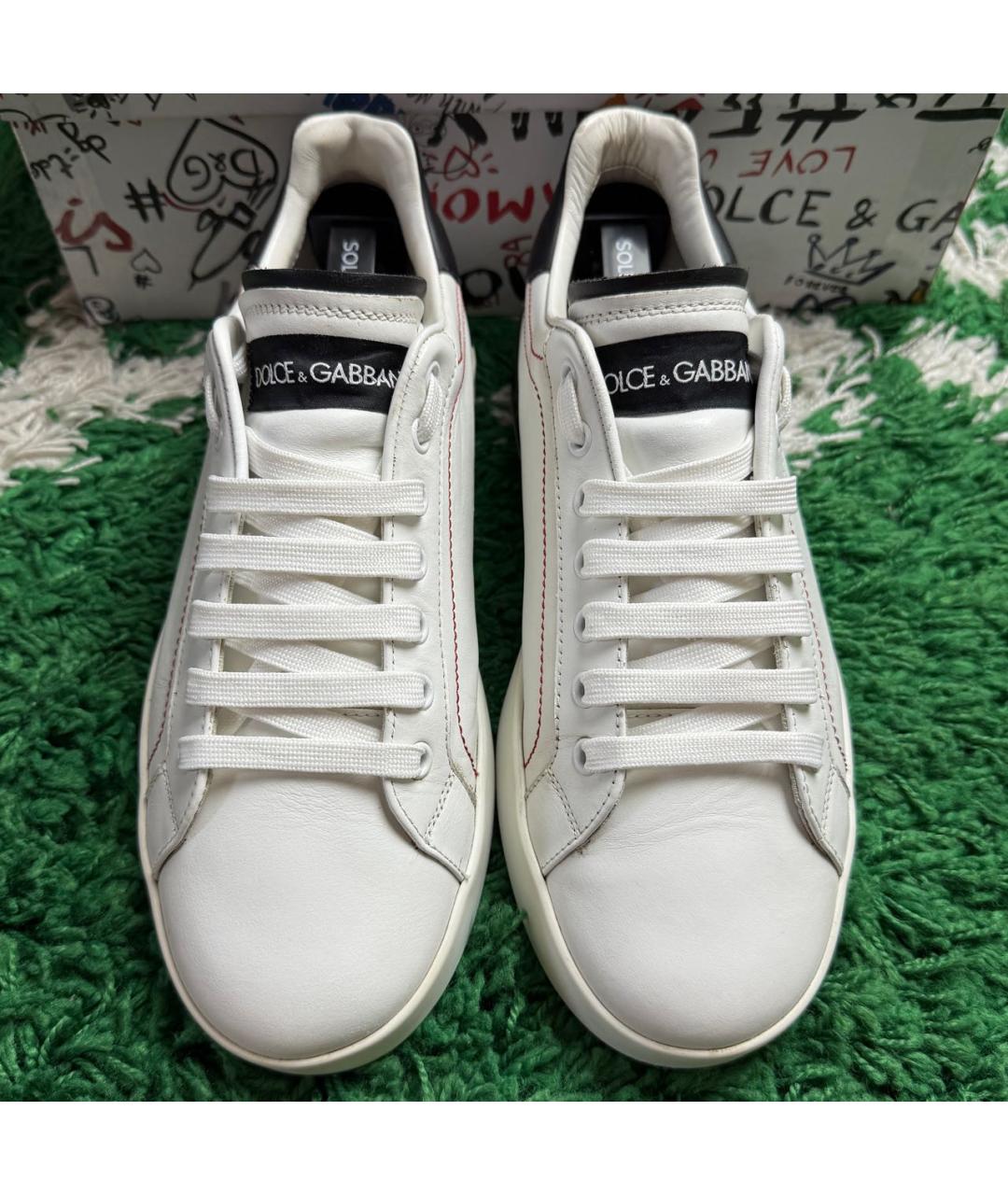 DOLCE&GABBANA Белые кожаные низкие кроссовки / кеды, фото 3