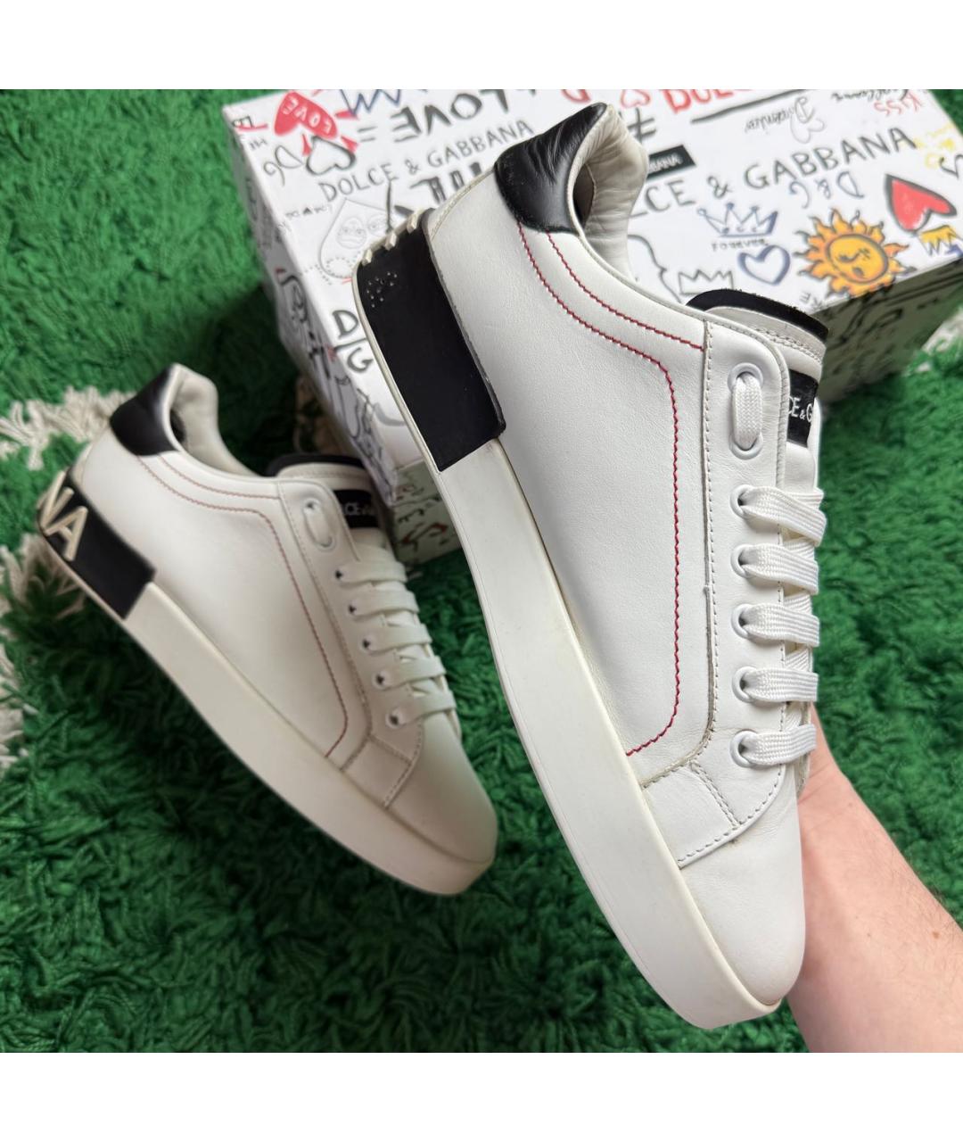 DOLCE&GABBANA Белые кожаные низкие кроссовки / кеды, фото 2