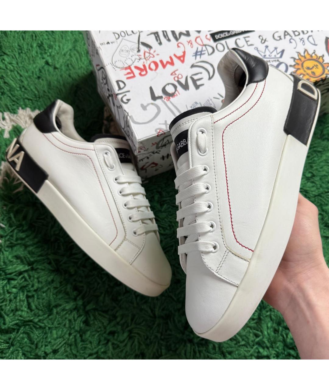 DOLCE&GABBANA Белые кожаные низкие кроссовки / кеды, фото 9