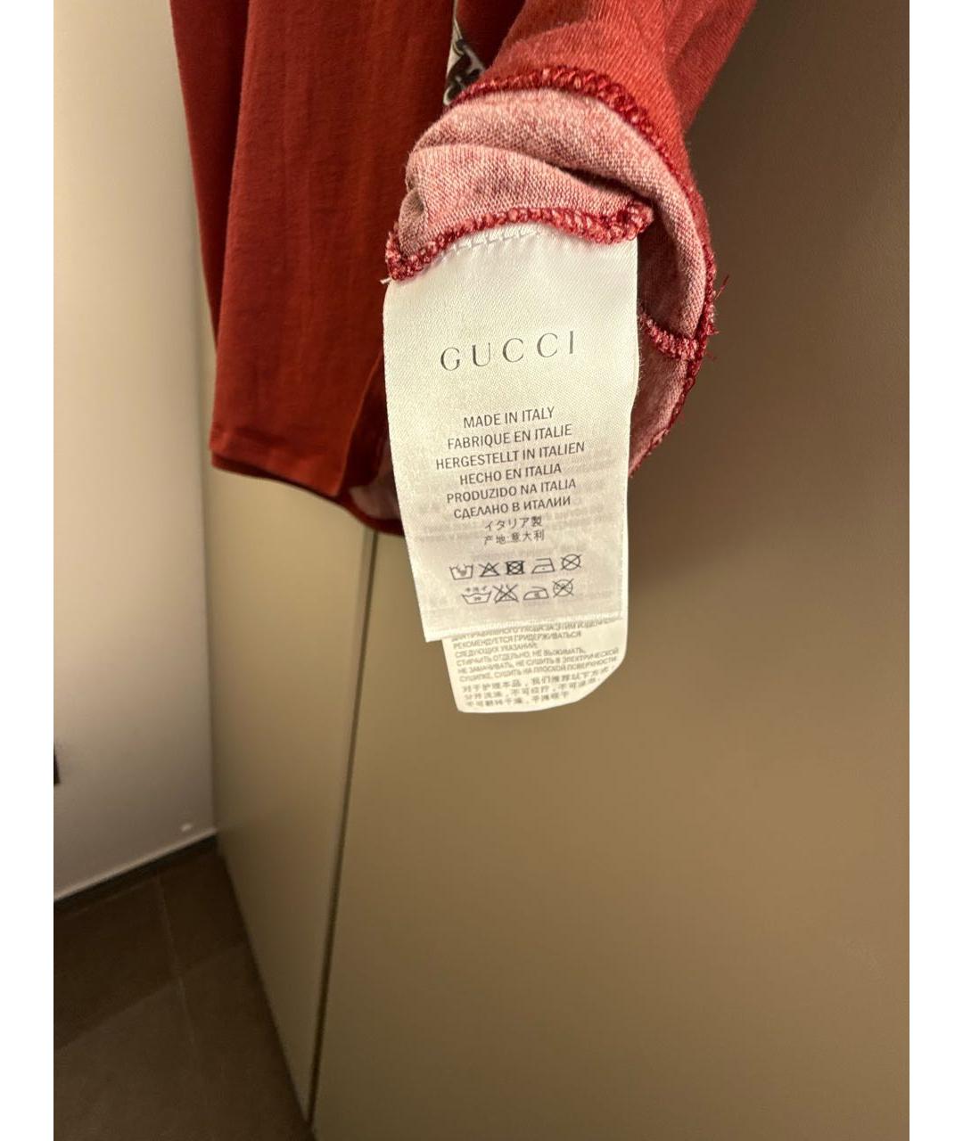 GUCCI Бордовая хлопковая футболка, фото 4