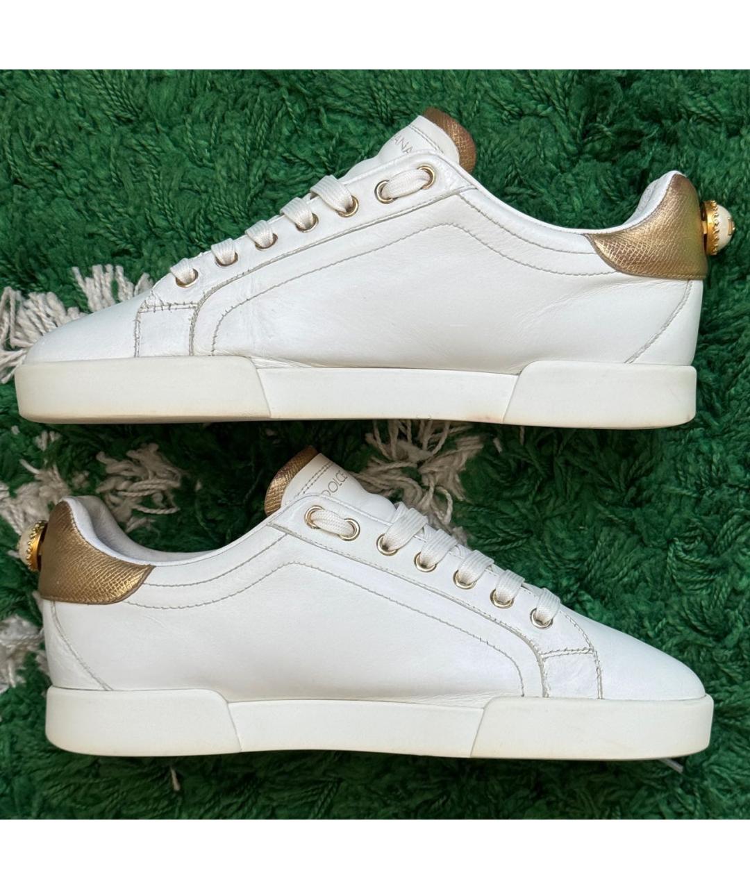 DOLCE&GABBANA Золотые кожаные кеды, фото 5