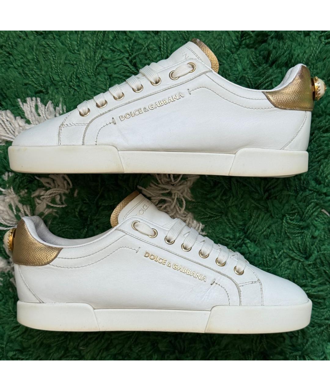 DOLCE&GABBANA Золотые кожаные кеды, фото 4