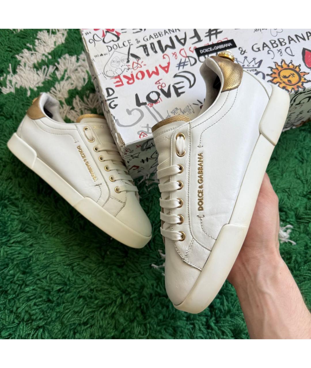 DOLCE&GABBANA Золотые кожаные кеды, фото 9