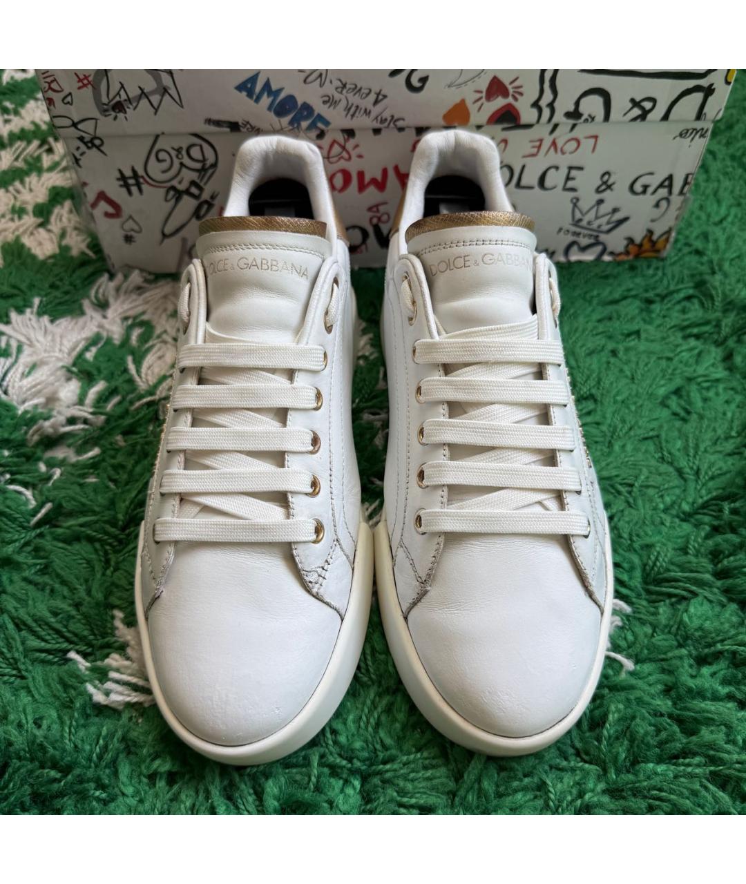 DOLCE&GABBANA Золотые кожаные кеды, фото 3