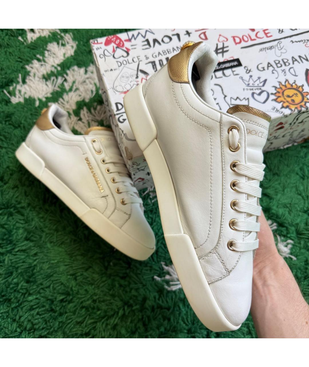 DOLCE&GABBANA Золотые кожаные кеды, фото 2