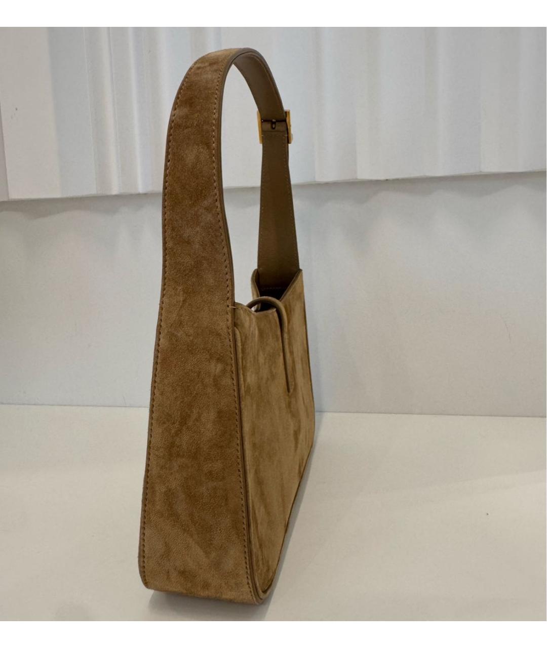 SAINT LAURENT Бежевая замшевая сумка с короткими ручками, фото 6
