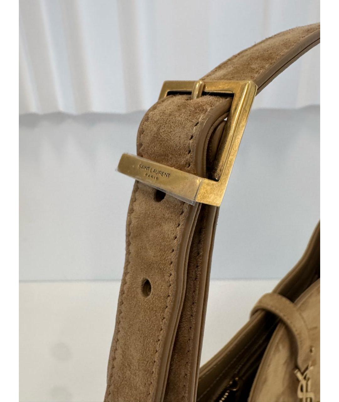 SAINT LAURENT Бежевая замшевая сумка с короткими ручками, фото 5