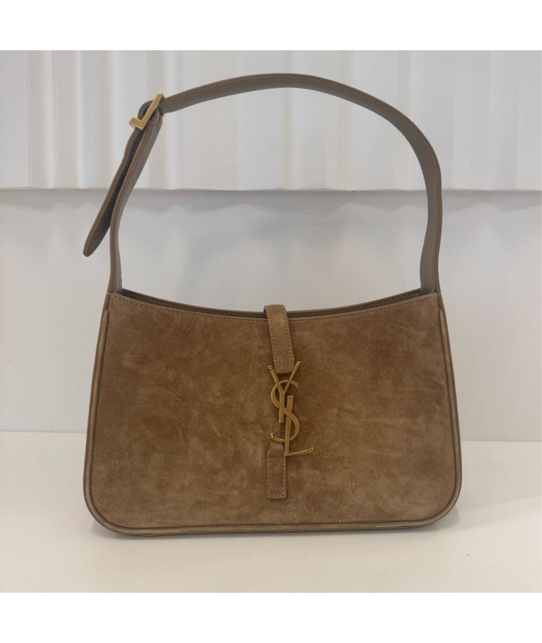 SAINT LAURENT Бежевая замшевая сумка с короткими ручками, фото 7