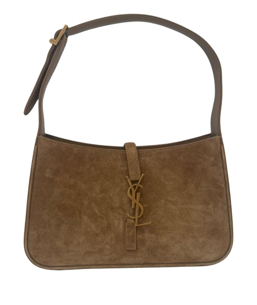 SAINT LAURENT Бежевая замшевая сумка с короткими ручками, фото 1